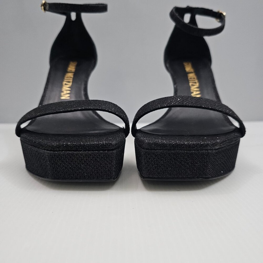 🆕Stuart Weitzman Black Glitter Platform Ankle-Strap Heels. Tried on only - Picture 6 of 14